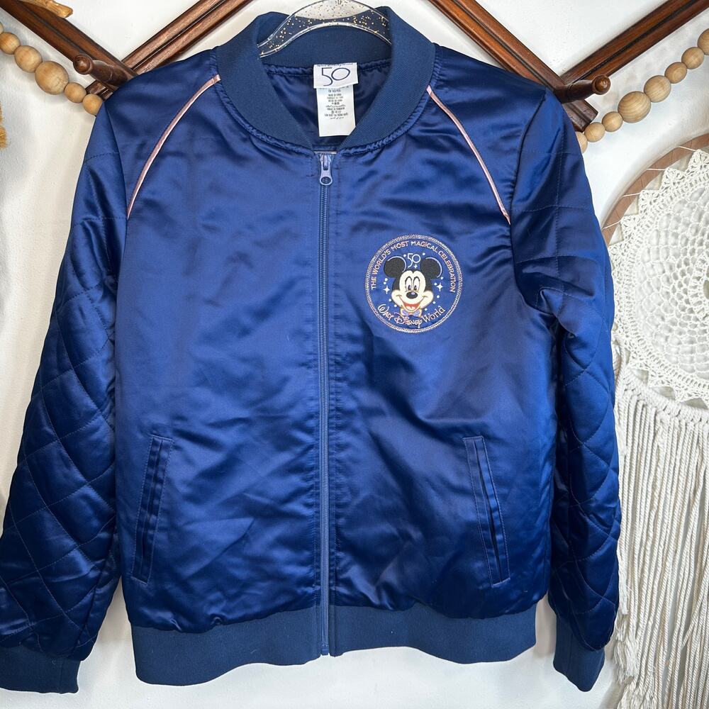 Disney Parks 50th Anniversary Blue Satin Bomber Jacket